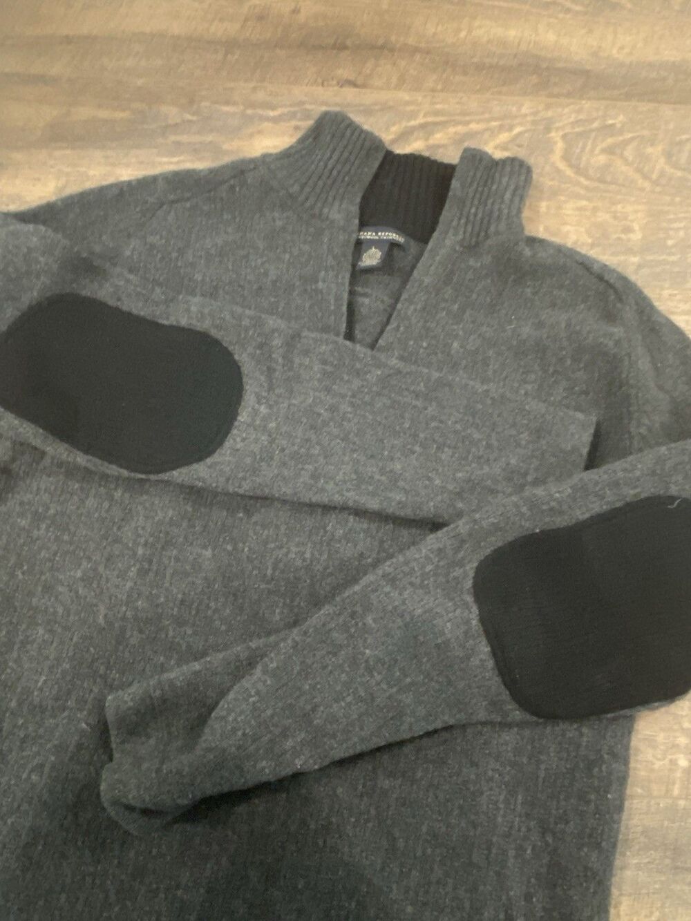 Banana Republic Lambswool Cashmere Elbow Patch Sweater Large Preppy 1/4 Zip